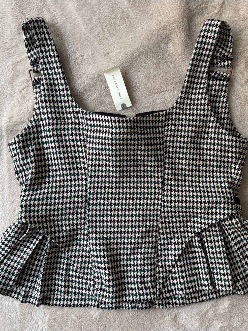 Anthropologie Black and White Houndstooth Button-Front Cropped Top - Picture 11 of 12